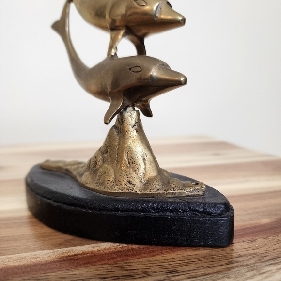 Vintage Brass Dolphins Figurine Statue Mid Century Decor - Picture 6 of 11